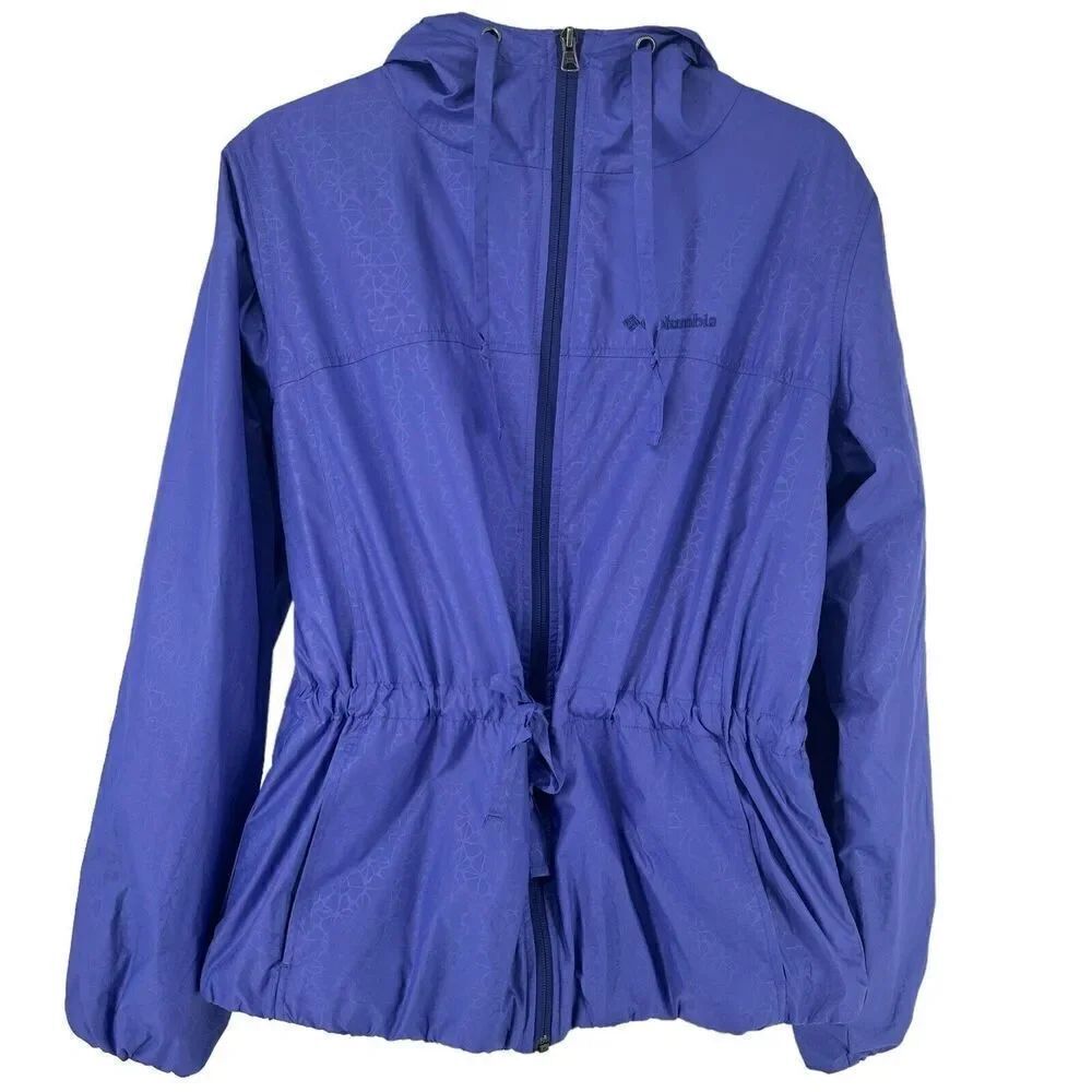 Columbia Auroras Wake Rain Jacket Windbreaker Purple Size L Cinch Waist Hooded